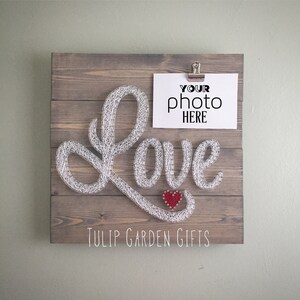 Love String Art Photo Display, String Art Photo, String Art Photo Clip, Love Photo Clip, String Art Love Picture Holder, Wedding Photo Displ image 1