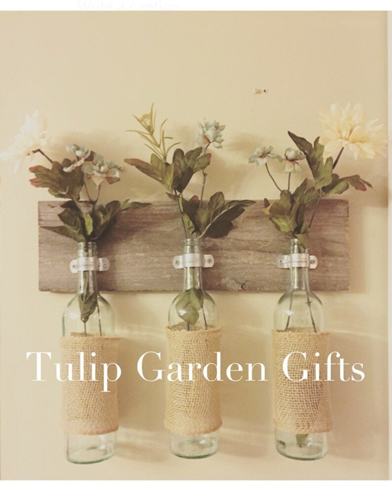 Burlap Wine Bottle Trio Wall Vase on Wood Wine Bottle Wall Etsy