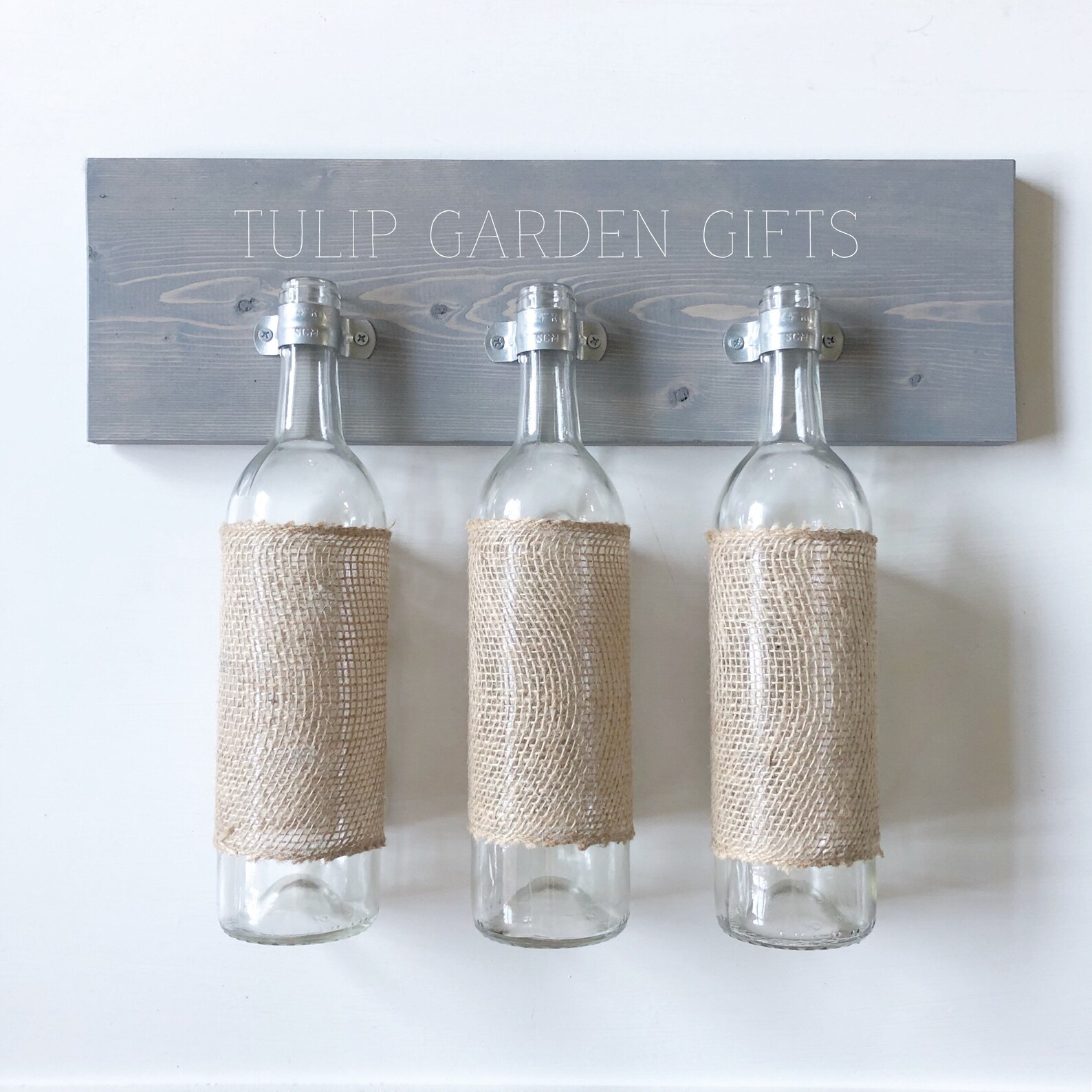 Burlap Wine Bottle Trio Wall Vase on Wood Wine Bottle Wall Etsy