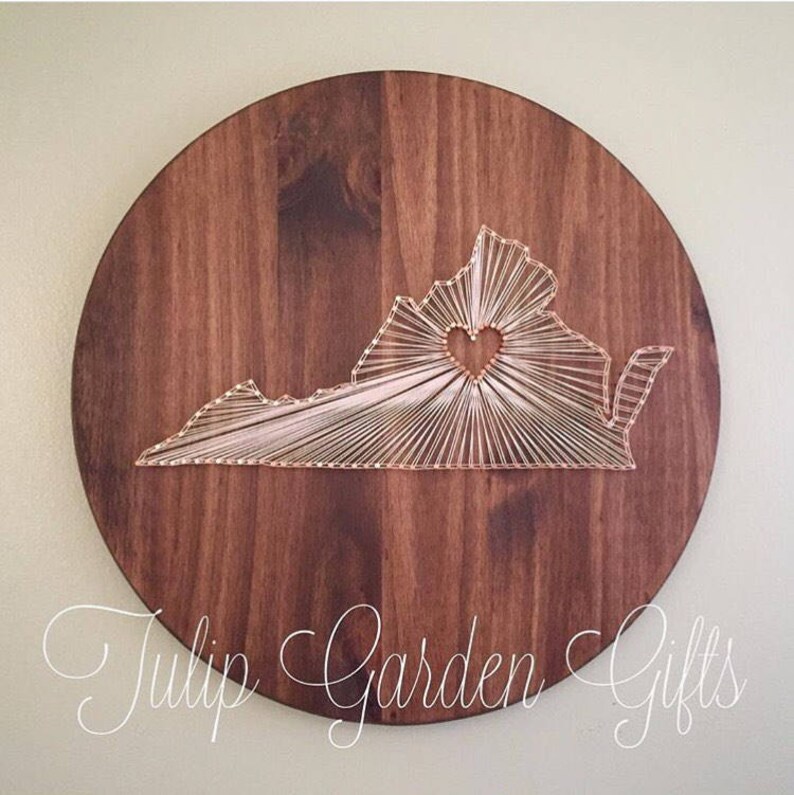Large Heartstrings State String Art Round Wooden Wall Hanging Etsy