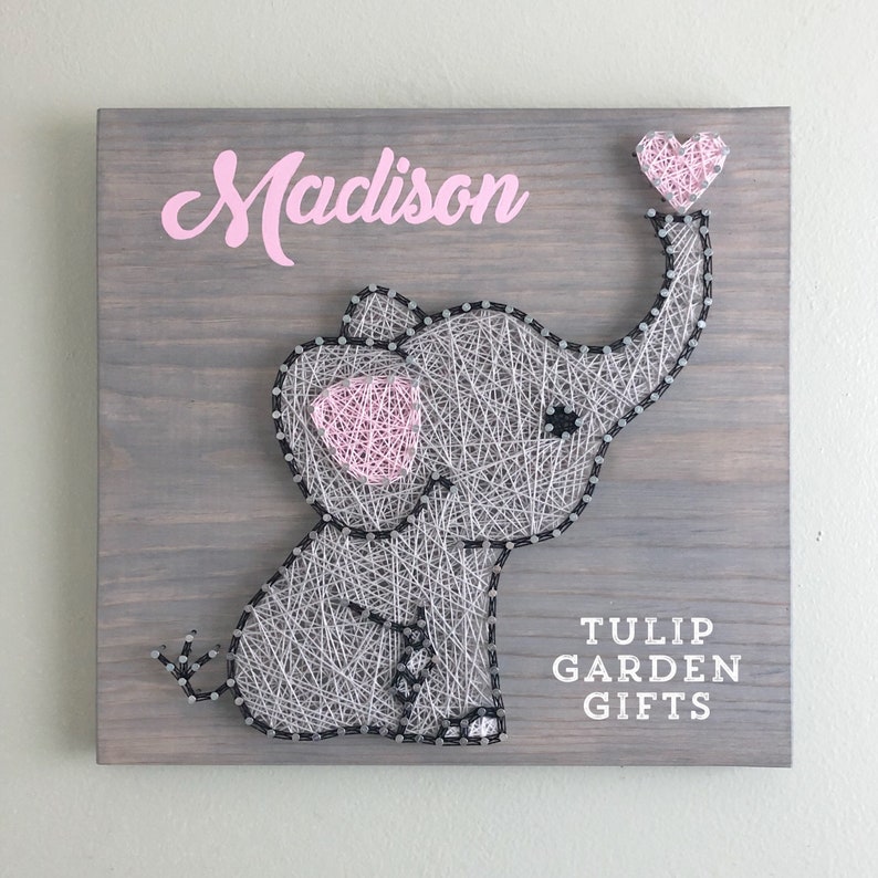 Baby Elephant String Art, Baby Name, Nursery Decor, Elephant Nursery, String Art Elephant, Nursery Sign, Nursery String Art, Dumbo, Rainbow image 2