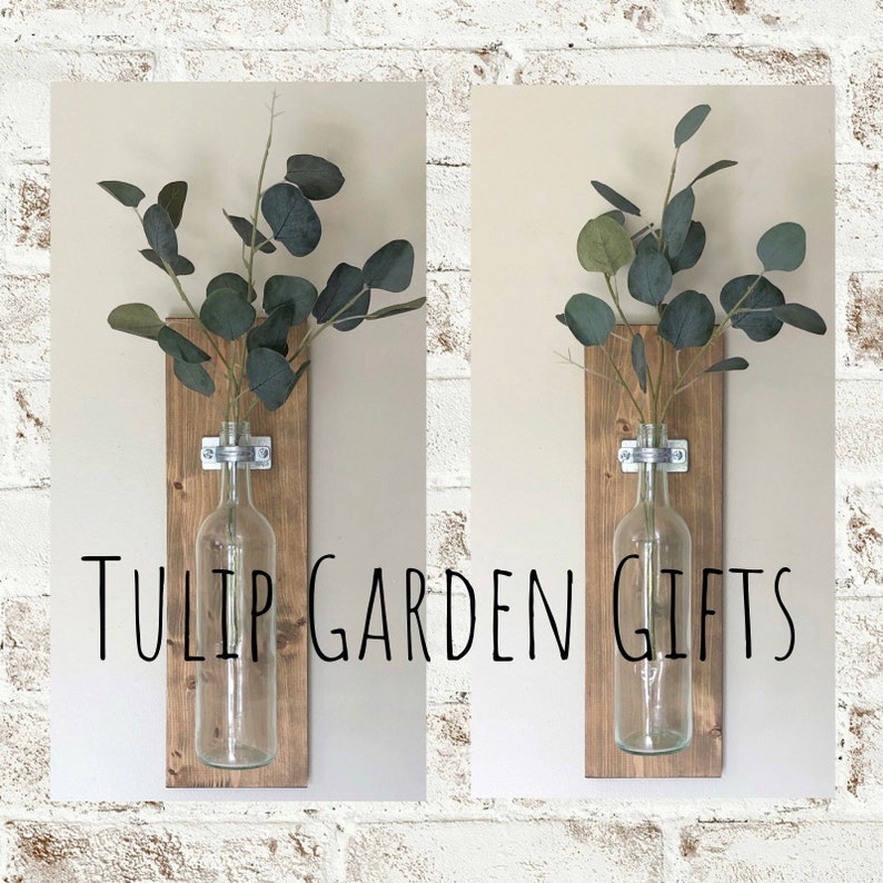 Wine Bottle Wall Vase on Natural Aged Reclaimed Wood With Etsy