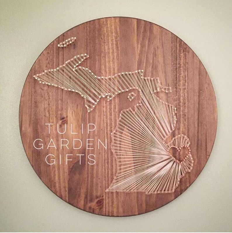 Large Heartstrings State String Art Round Wooden Wall Hanging Etsy