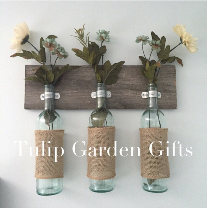 Burlap Wine Bottle Trio Wall Vase on Wood Wine Bottle Wall Etsy