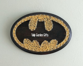 Batman String Art Plaque, Batman Signal String Art, Batman Logo Sign, Batman Logo String Art, Batman Sign, Batman Bedroom Decor, Bat Nursery