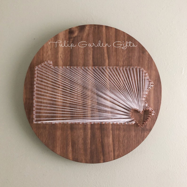 Large Heartstrings State String Art Round Wooden Wall Hanging Etsy