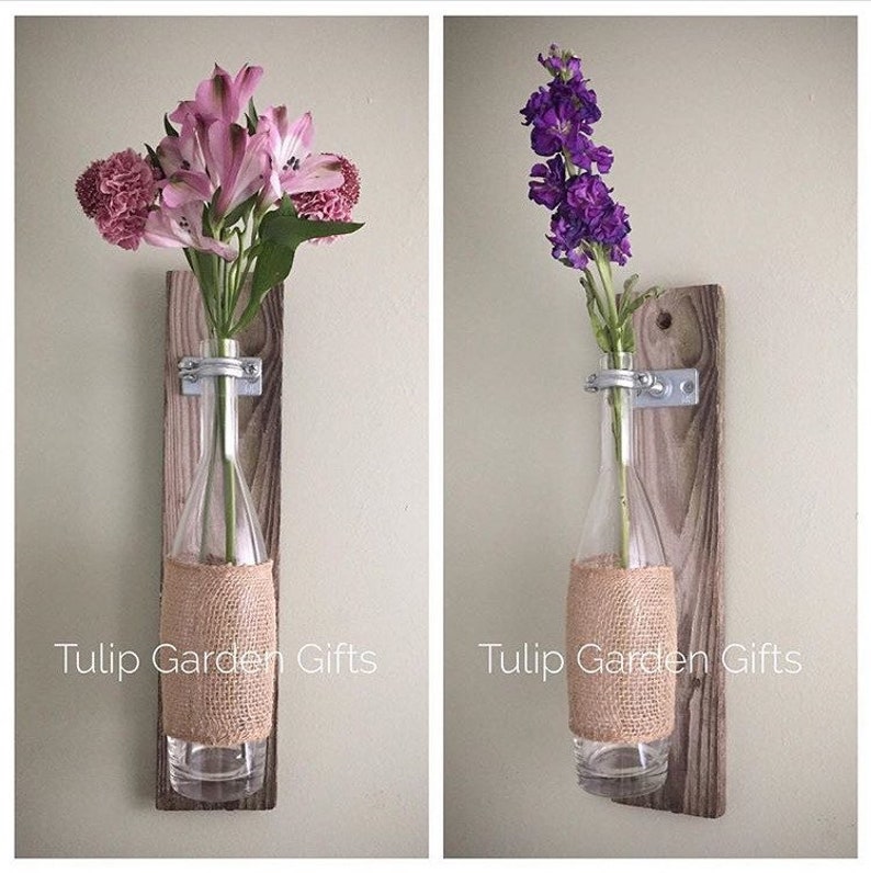Wine Bottle Wall Vase on Natural Aged Reclaimed Wood with Etsy