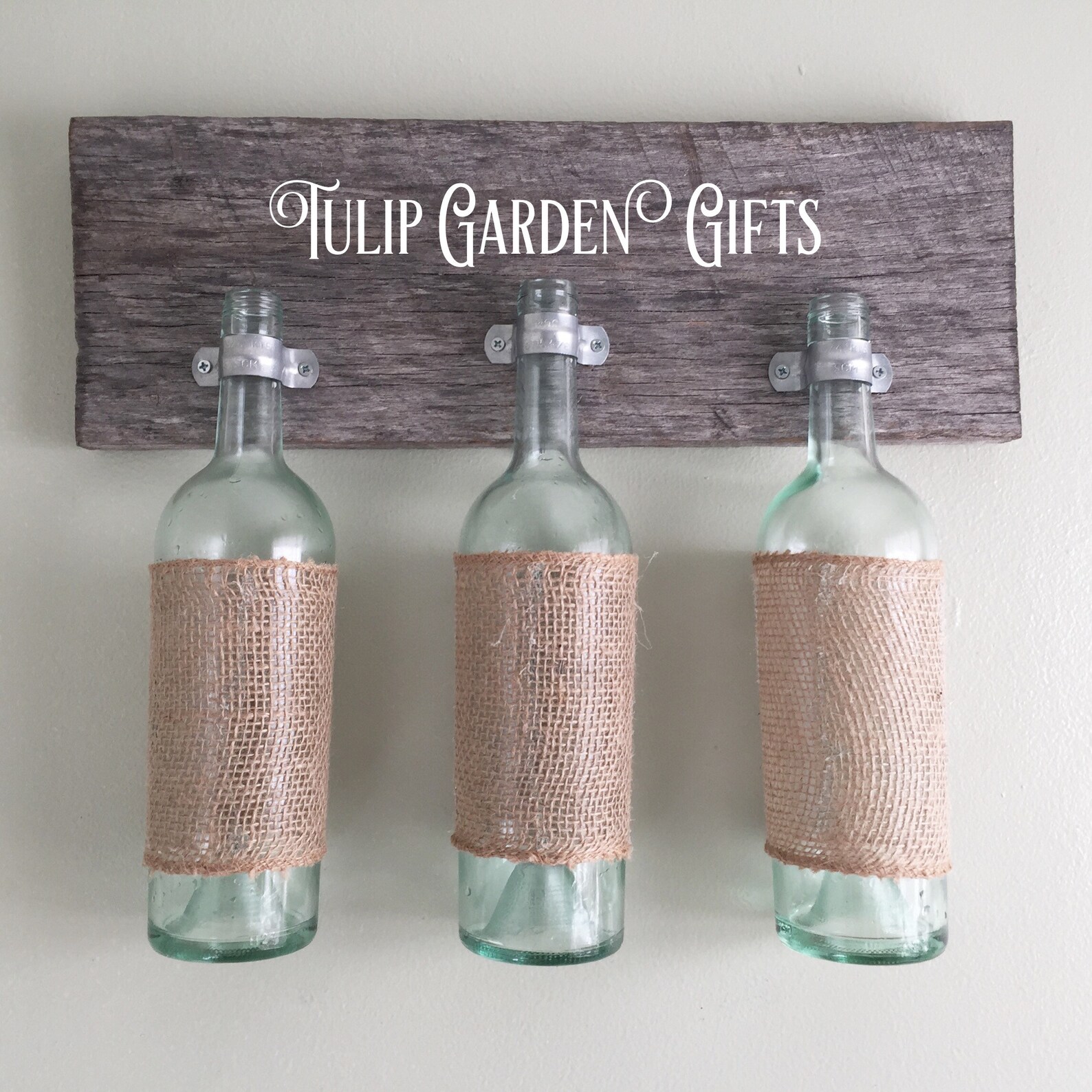Burlap Wine Bottle Trio Wall Vase on Wood Wine Bottle Wall Etsy