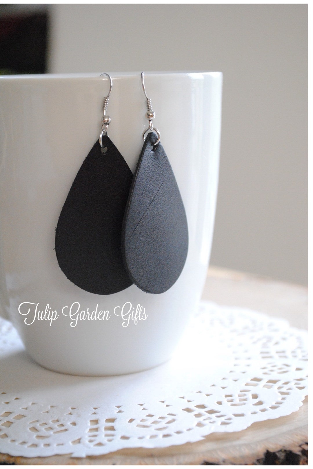 Leather Teardrop Earrings, Black Leather Teardrop Earrings, Leather ...