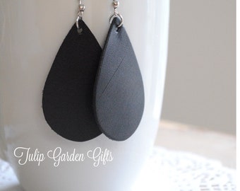 Leather Teardrop Earrings, Black Leather Teardrop Earrings, Leather Earrings, Boho Leather Earrings, Teardrop Leather Earrings