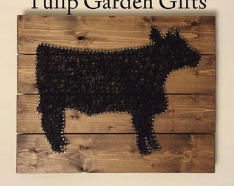 Cow String Art Wall Hanging Pallet Style, Farmhouse Decor, Cow Thread Art, Country Decor, Steer String Art, Hereford String Art, Holstein