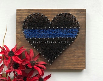 Thin Blue Line Heart String Art, Law Enforcement Heart, Policemen Decor, Fallen Officer, Police Gift, Corrections Officer, Thin Gray Line