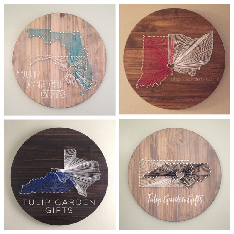 Heartstrings Two State String Art Round Wooden Wall Decor Etsy