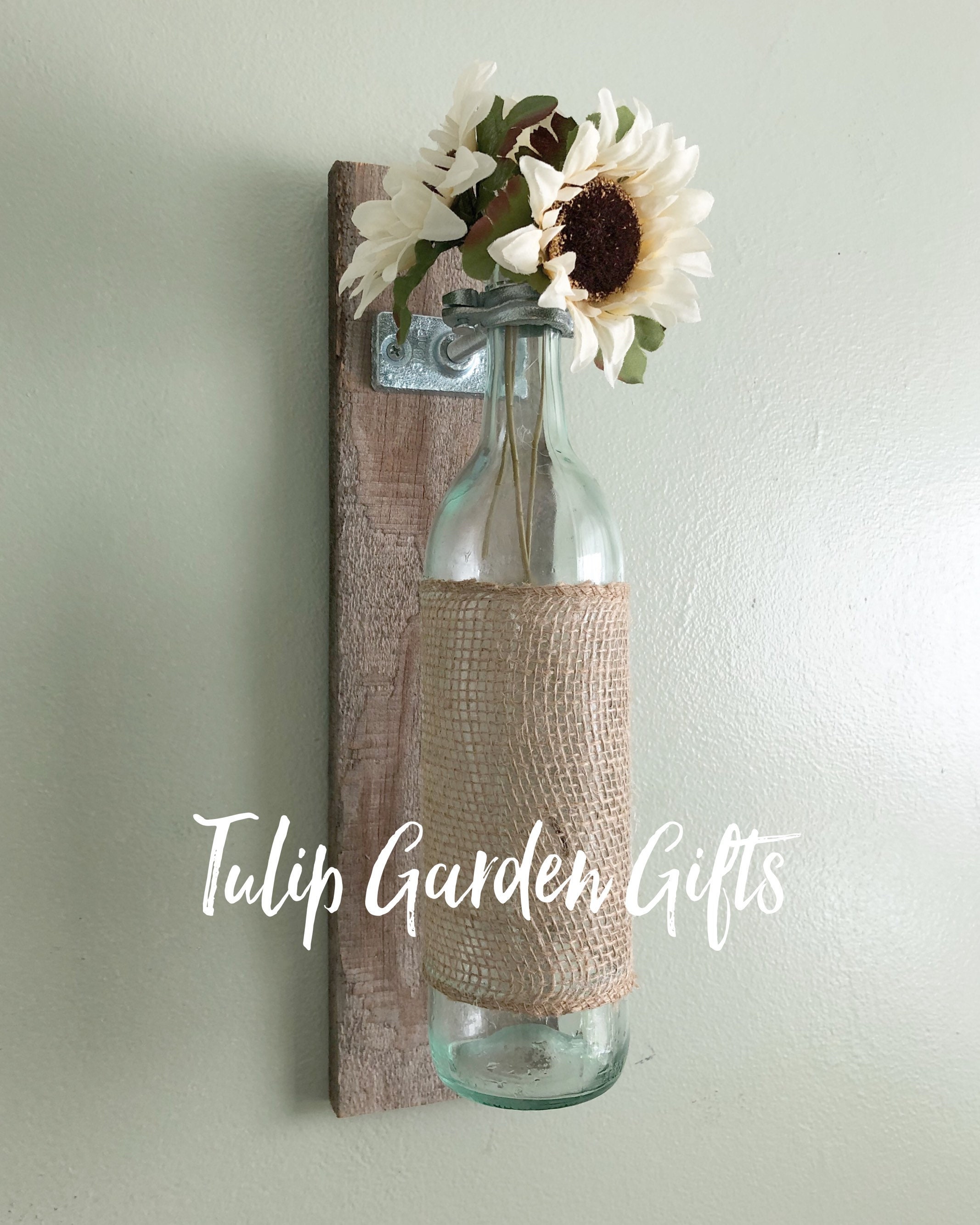 Wine Bottle Wall Vase on Natural Aged Reclaimed Wood With Etsy UK