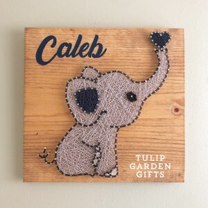 Baby Elephant String Art, Baby Name, Nursery Decor, Elephant Nursery, String Art Elephant, Nursery Sign, Nursery String Art, Dumbo, Rainbow image 1