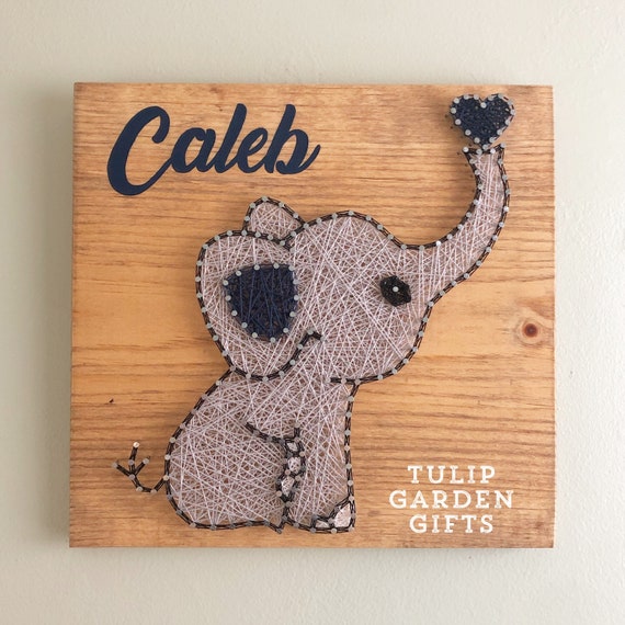 Baby Elephant String Art, Baby Name, Nursery Decor, Elephant