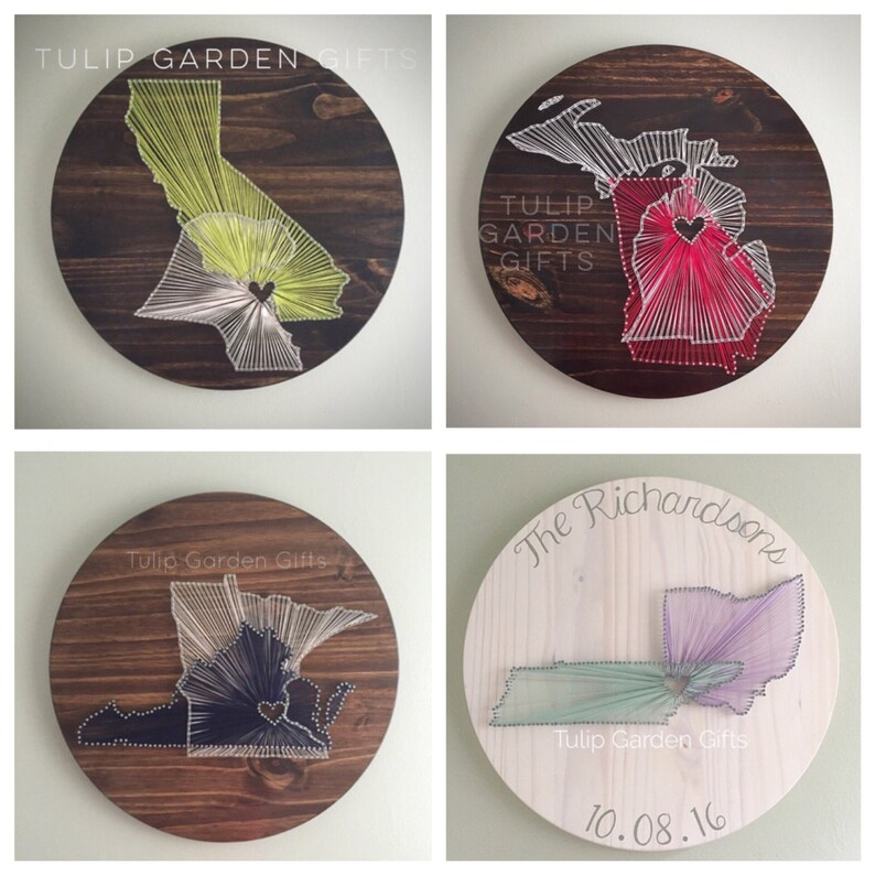 Heartstrings Two State String Art Round Wooden Wall Decor Etsy