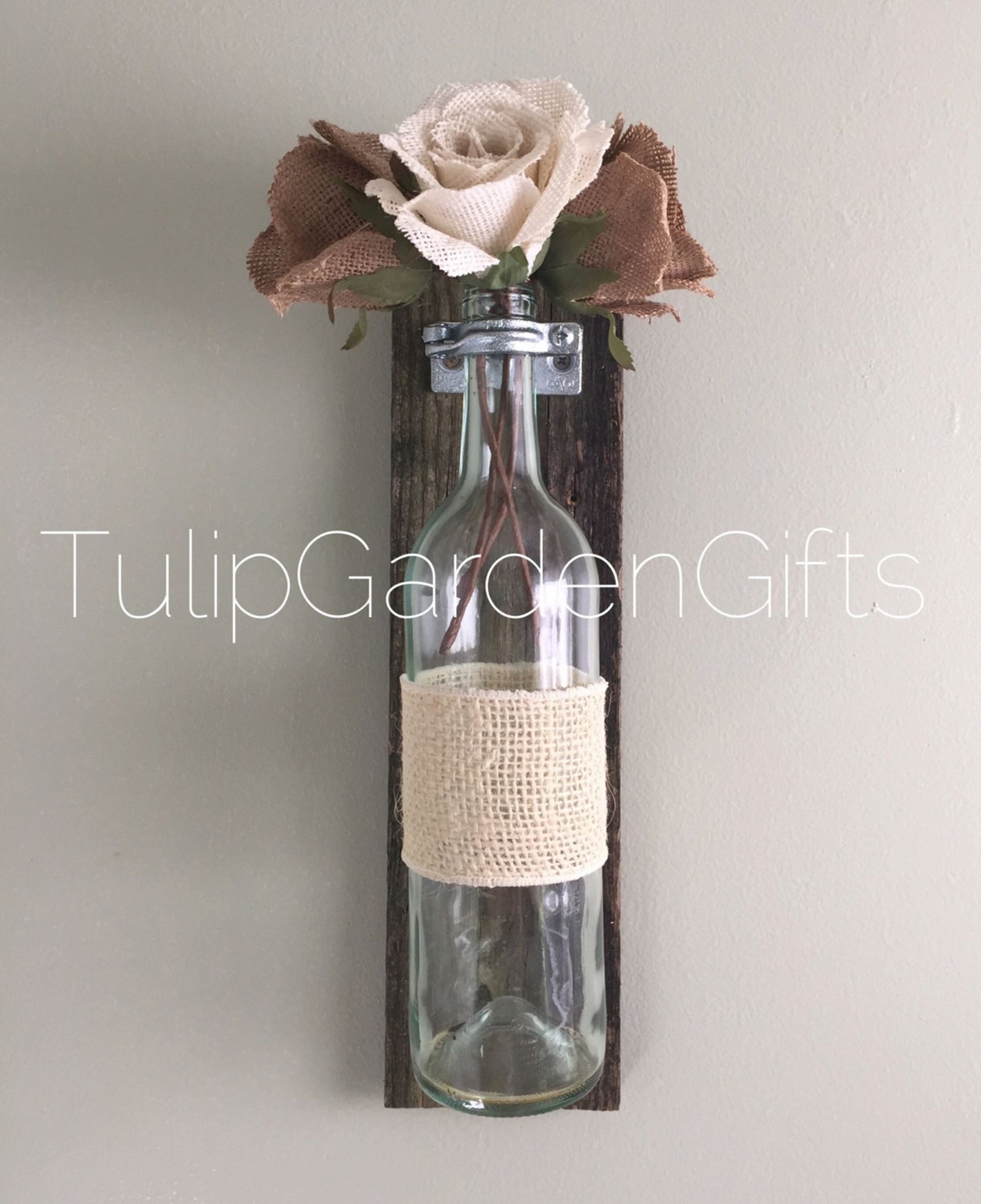 Wine Bottle Wall Vase on Natural Aged Reclaimed Wood with Etsy