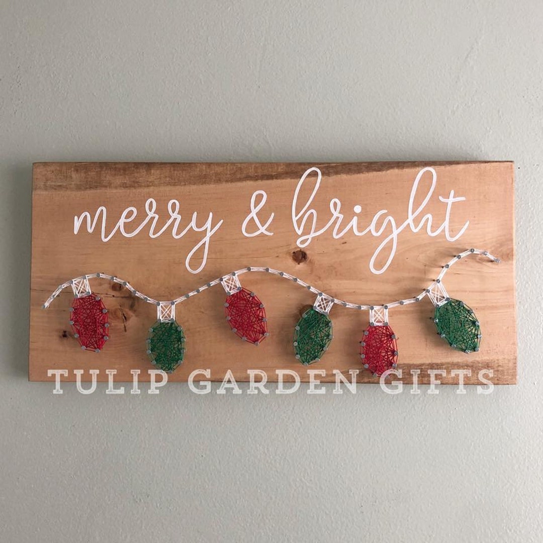 Merry & Bright String Art Christmas Lights Sign, Merry and Bright ...