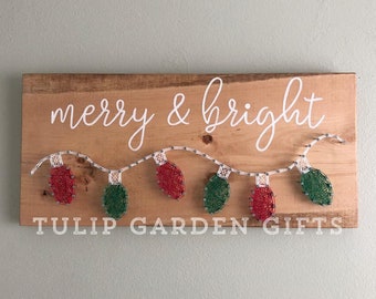 Merry & Bright String Art Christmas Lights Sign, Merry and Bright, Colorful Christmas Bulbs, Big Bulbs, Christmas Decor, Christmas Lights