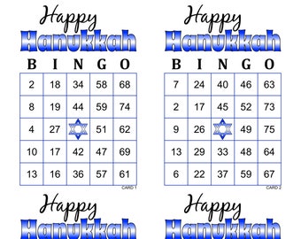 Happy Hanukkah Bingo Cards, 1000 cards, prints 4 per page, Instant pdf download