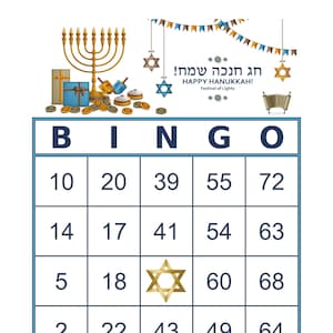 1000 Happy Hanukkah Bingo Cards Pdf Download, 1, 2, and 4 Per Page, Instant Printable Fun Party Game