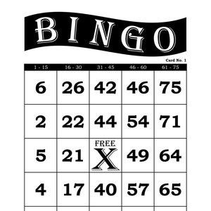 1000 Bingo Cards, 1 Per Page, Pdf Download, Instant Printable Fun Party Game, Retro Black