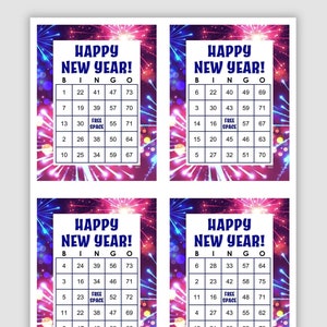 200 New Year's Bingo Cards Pdf Download, 1, 2, and 4 Per Page, Instant Printable Fun New Year Party Game, Fireworks