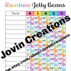 2 Rainbow Bingo Boards Plus 1 Blank, 15 line, 75 call, Jelly Beans, Instant Printable Pdf Download