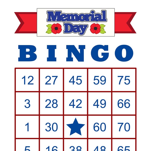 Memorial Day Bingo, 100 Cards, Pdf Download, 1, 2, and 4 Per Page, Instant Printable Fun Party Game