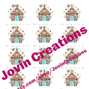 2 Gingerbread House Bingo Boards Plus 1 Blank, 15 Line, 75 Call, Immediate PDF Download