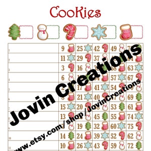 2 Cookies Bingo Boards Plus 1 Blank, 15 Line, 75 Call, Immediate PDF Download, Christmas
