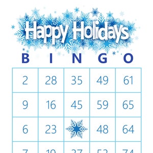 200 Happy Holidays Bingo Cards Pdf Download, 1 Per Page, Instant Printable Fun Party Game, Blue Snowflakes