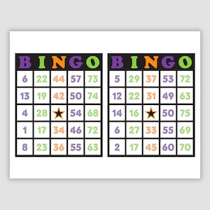 Halloween Bingo Cards, 200 cards, 2 per page, pdf download, colorful