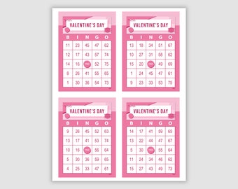 500 Valentine’s Day Bingo Cards Pdf Download, 1, 2, and 4 Per Page, Instant Printable Fun Party Game, Hearts