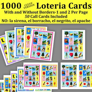 Loteria Cards 1000 Clean Version Cards PDF, Printable Mexican Bingo Cards Virtual Mexican Lottery Cards Hispanic Heritage Month Party Game