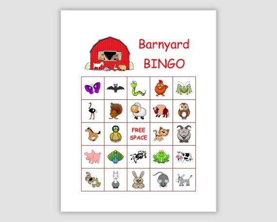 100 Barnyard Animal Picture Bingo Cards Pdf Download, 1 Per Page, Instant Printable Fun Party Game