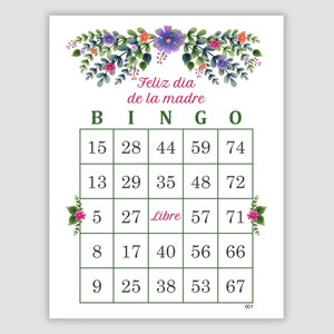 300 Mother's Day Bingo Cards Pdf Download, 1 and 2 Per Page, 75 call, Instant Printable Fun Party Game, Spanish