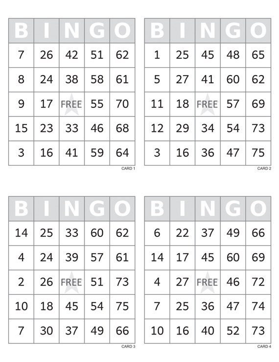 Bingo Cards 2000 Cards 4 Per Page Instant Pdf Download Etsy Hong Kong