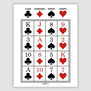 200 Large Print Poker Suits Bingo Cards, Pdf Download, Jumbo Poker Bingo Cards, Instant Printable Fun Party Game, 52 Call Poker Card Bingo