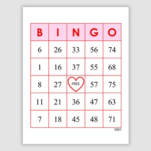300 Bingo Cards Pdf Download, 1, 2, and 4 Per Page, Instant Printable Fun Party Game, Pink w/heart, Valentine's Day Bingo