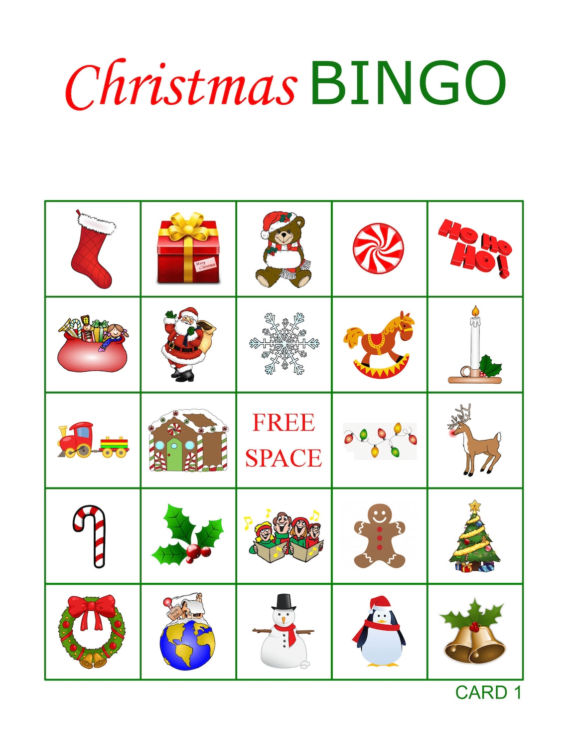 100 Printable Christmas Bingo Cards 1 per page Fun Christmas Etsy