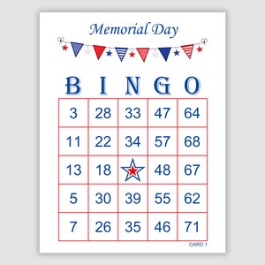 500 Memorial Day Bingo Cards Pdf Download, 1 and 2 Per Page, Instant Printable Fun Party Game, Patriotic