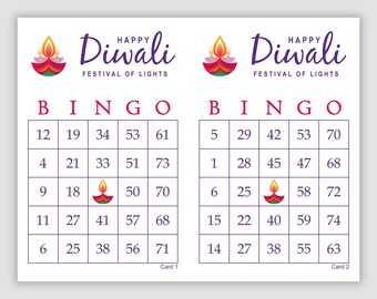 500 Diwali Bingo Cards Pdf Download, 1 and 2 Per Page, Instant Printable Fun Diwali Festival of Lights Party Game