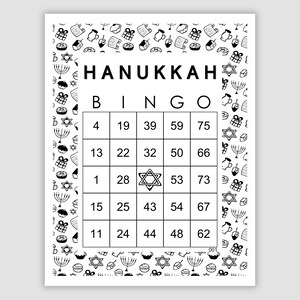 200 Hanukkah Bingo Cards Pdf Download, 1, 2, and 4 Per Page, Instant Printable Fun Party Game