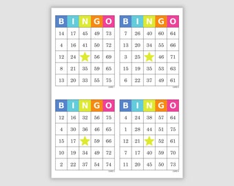 1000 Bingo Cards Pdf Download, 4 Per Page, Instant Printable Fun Party Game, Colorful