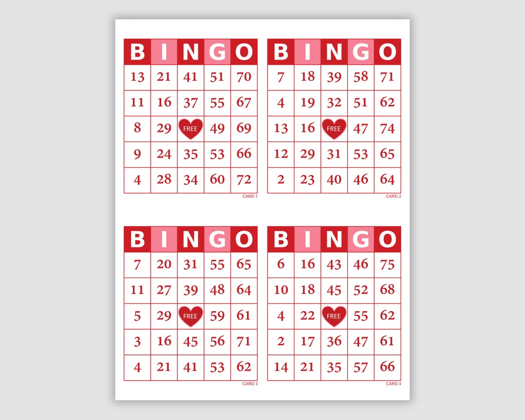 1000 Valentines Day Bingo Cards Pdf Download, 1, 2, 4 per Page, Instant ...