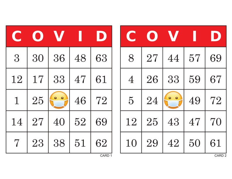 Bingo Cards 1000 Cards 2 Per Page Covid Bingo Immediate Etsy