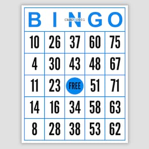 1000 Jumbo Bingo Cards Pdf Download, 1 Per Page, Instant Printable Fun Party Game, Blue