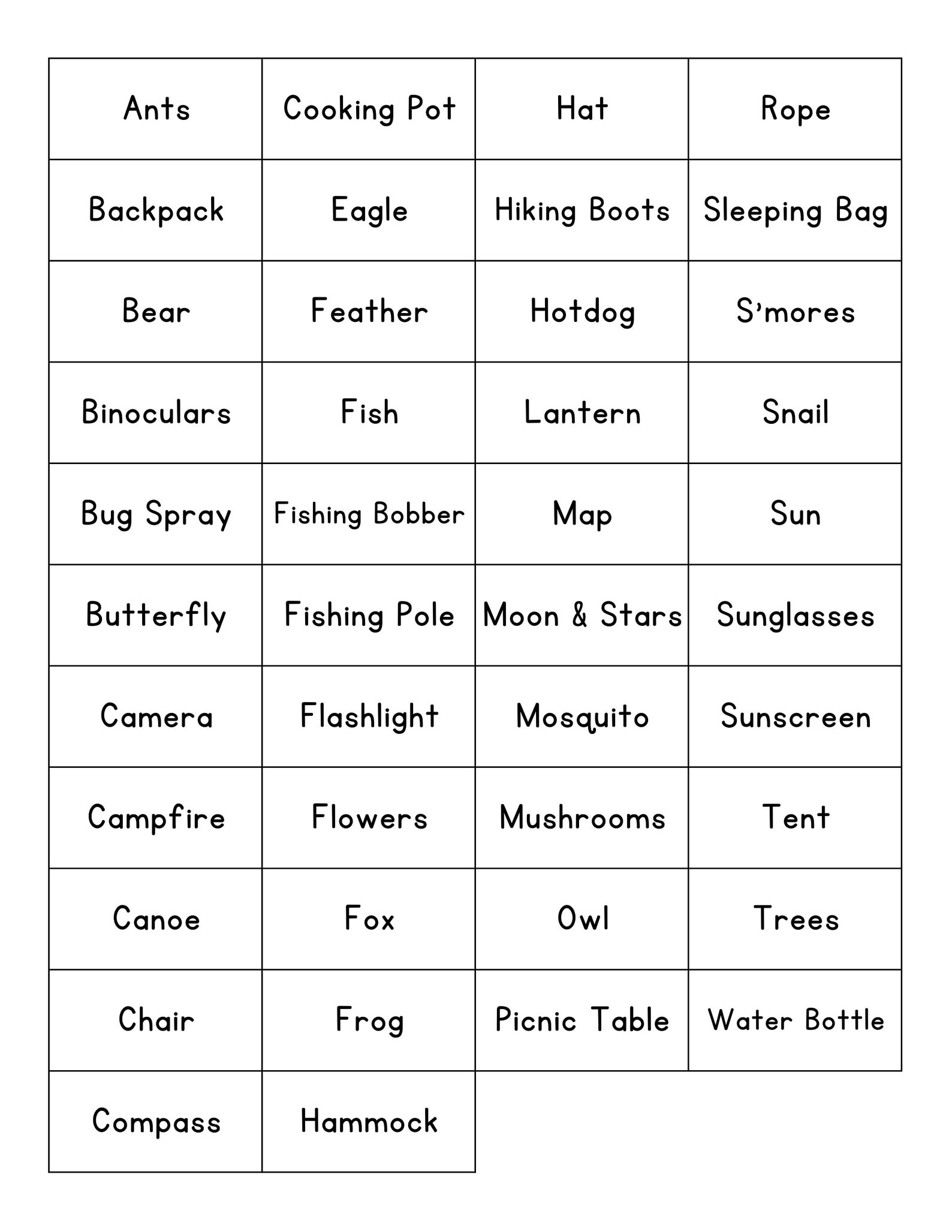 100 Camping Bingo Cards PDF Download, 1 and 2 per Page, Instant ...